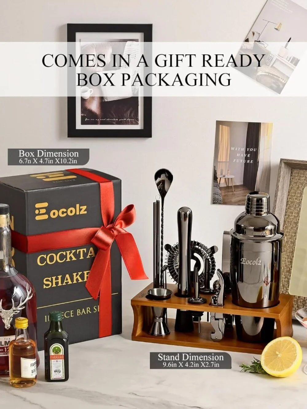 Bartender Kit Cocktail Shaker Set with Stand Bar Tool Bar Set for Drink Mixing H